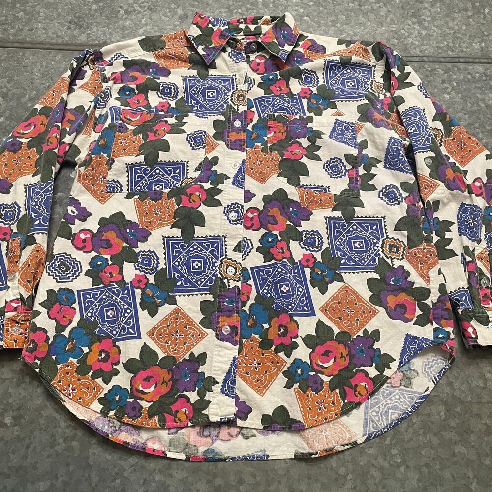 Vintage Floral Paisley Western Button Up Shirt Womens Small Cotton Clementine